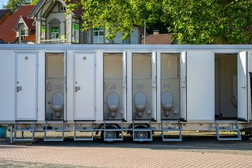 Osterode,,germany, ,august,11,,2023:,trailer,with,publoc,toilets